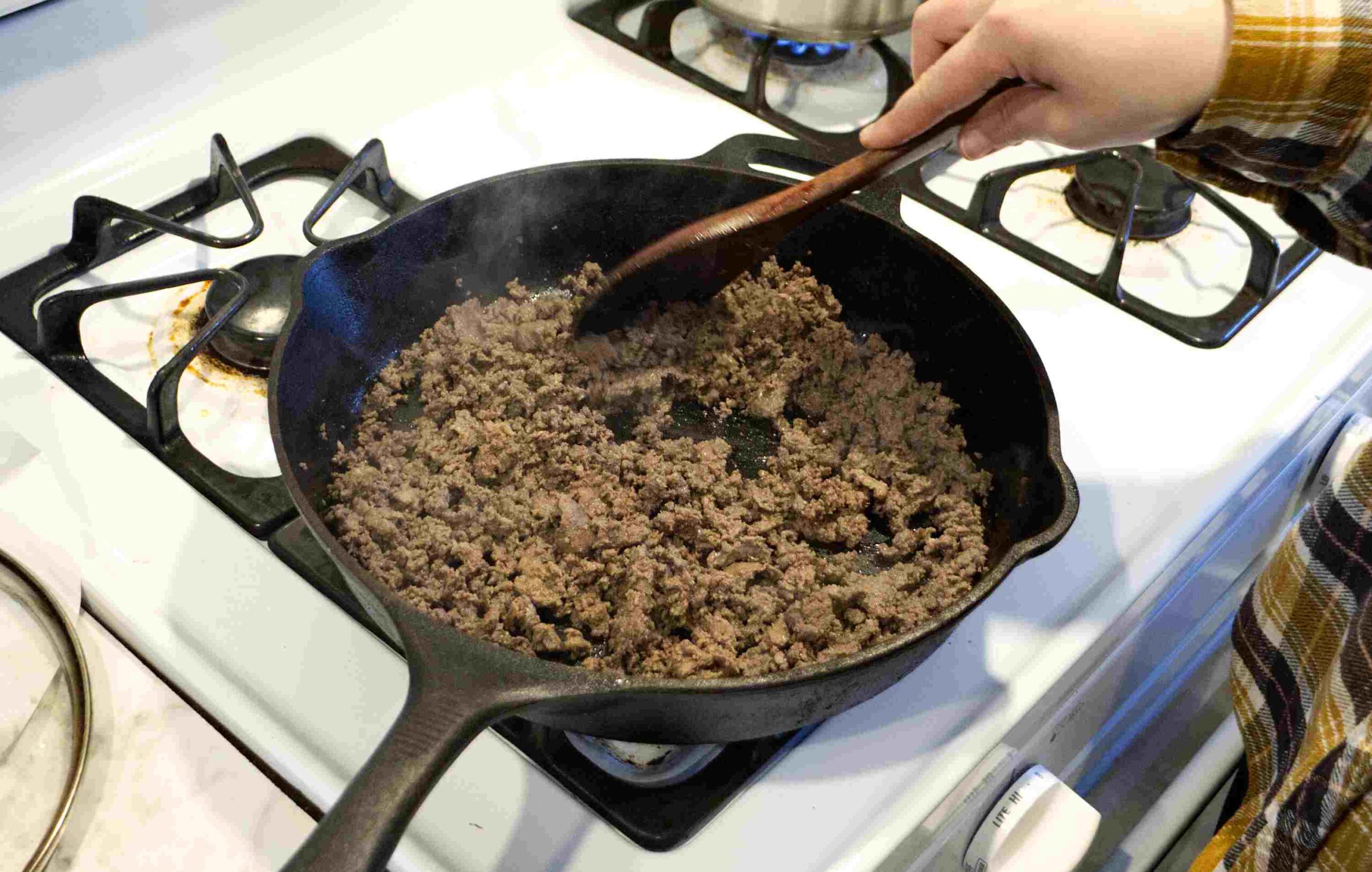 Browning the ground beef scaled Liberty Ridge Farm WI